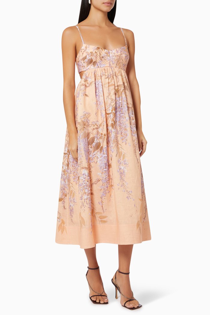 

Rosa Bralette Midi Dress in Linen, Multicolour