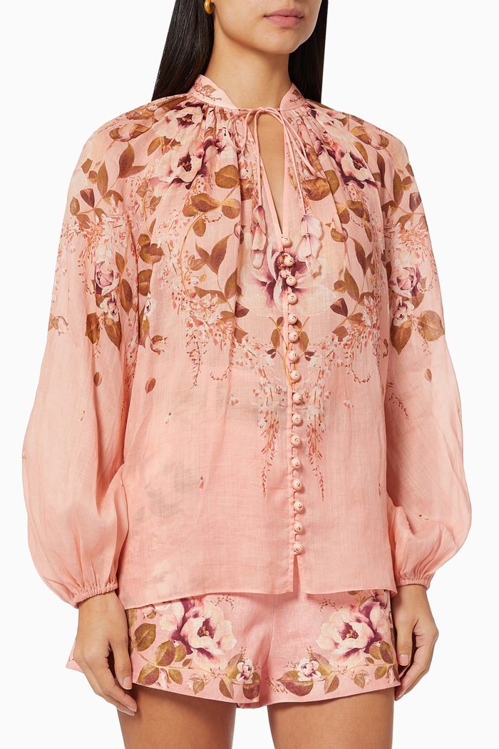 

Rosa Tie Blouse in Ramie, Pink