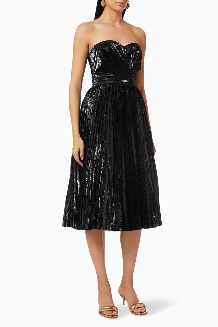 

Midi Bustier Dress in Metallic Faux-leather Effect, Black