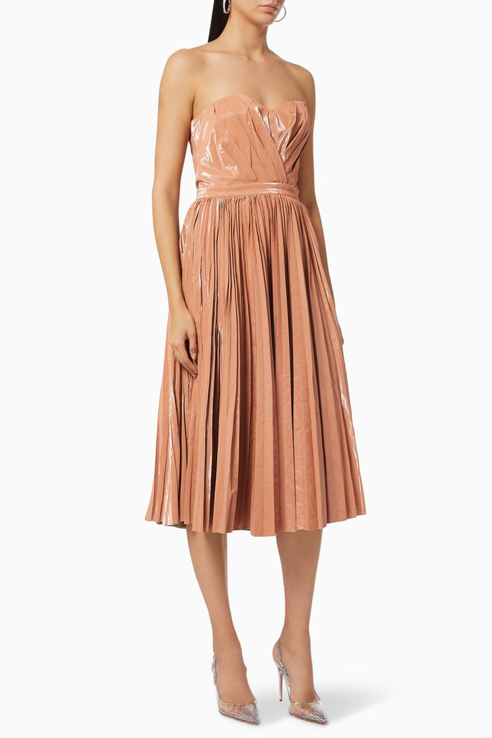 

Midi Bustier Dress in Metallic Faux-leather Effect, Pink