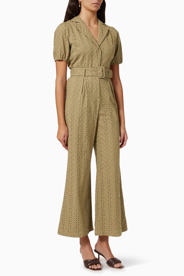 

Eve Jumpsuit in Broderie Anglaise Cotton, Green