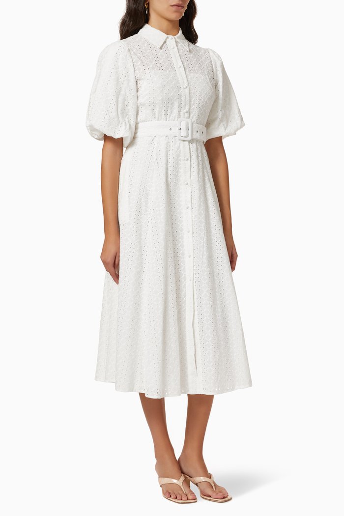 

Eve Shirt Dress in Broderie Anglaise Cotton, White