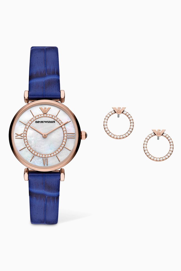 Gianni Quartz Watch & Earrings Set, Blue