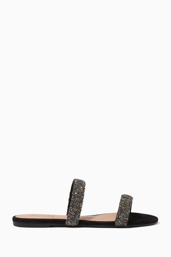 

Graty Flat Sandals in Suede Leather, Black