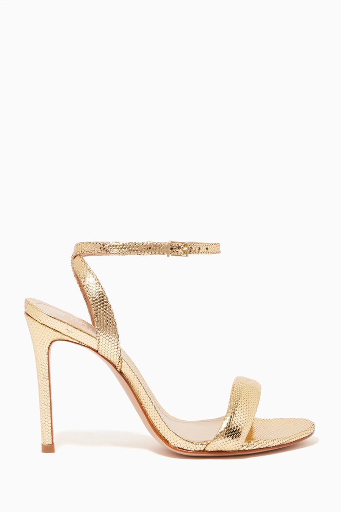 

Anelize Heel Sandals in Embossed Metallic Leather, Gold