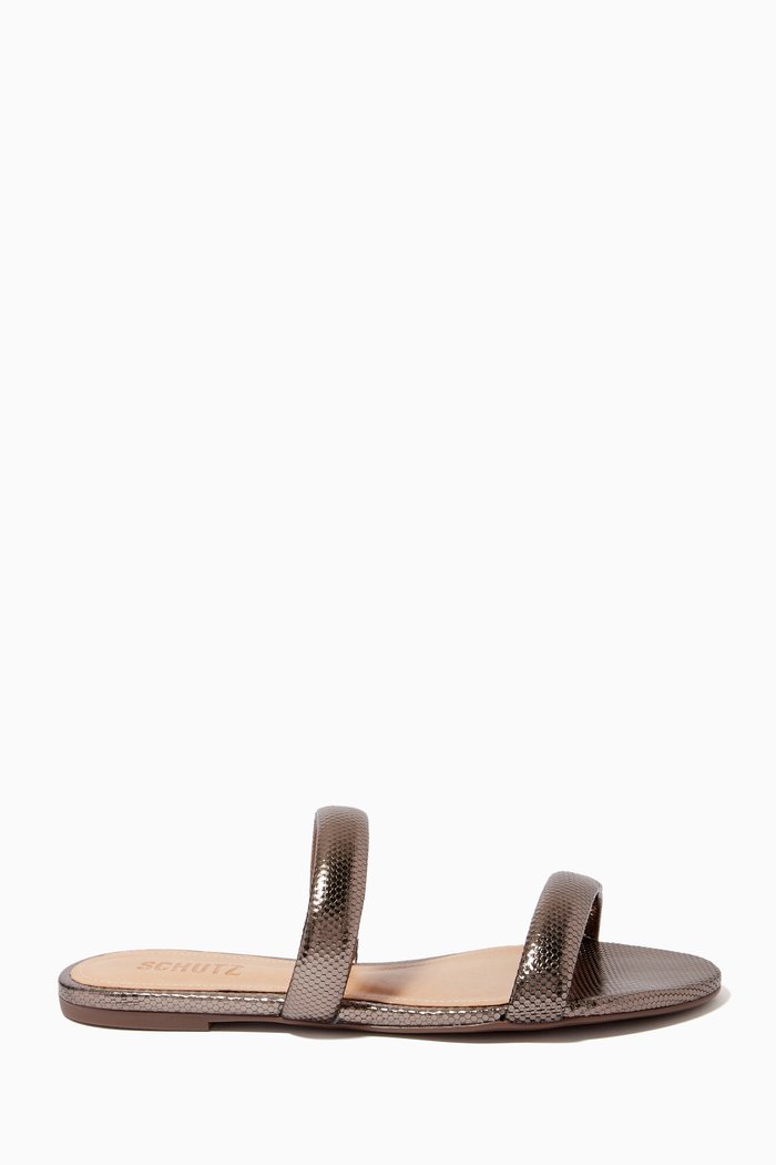 

Aneli Flat Sandals in Metallic Leather, Silver