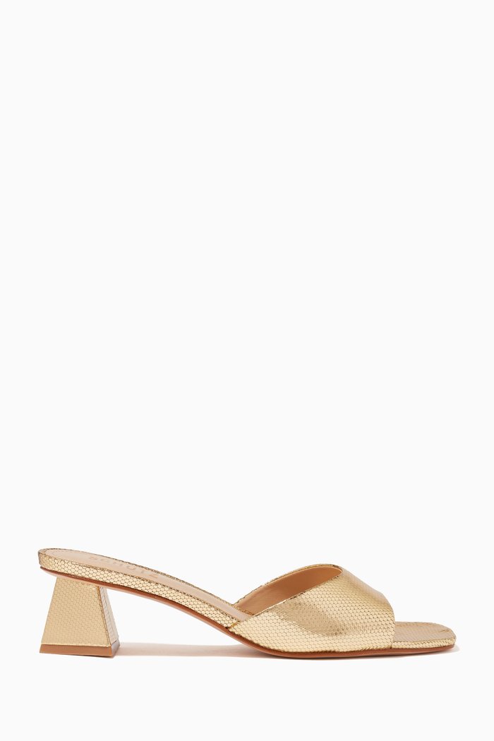 Lizah Lo Mule Sandals in Metallic Leather, Gold