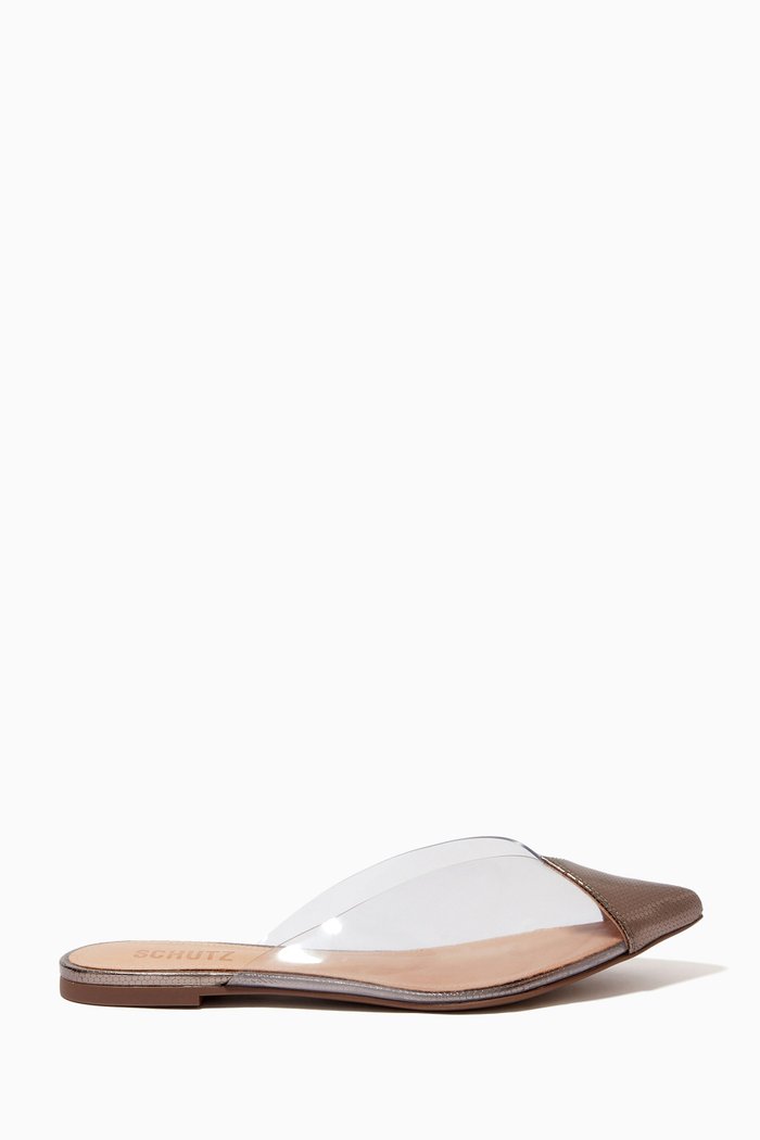 

Briane Flat Sandals in Metallic Leather & Vinyl, Silver