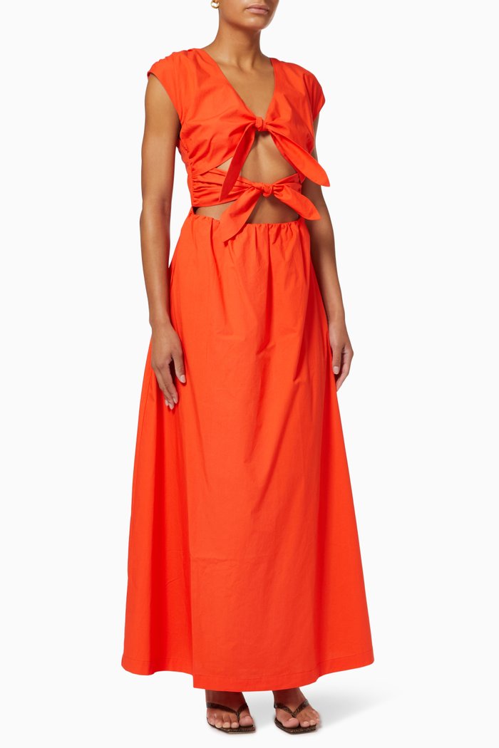 Anja Tie Midi Dress in Italian Cotton Poplin, Red