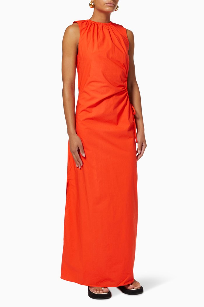 Anja Cut Out Dress in Italian Cotton Poplin, Red