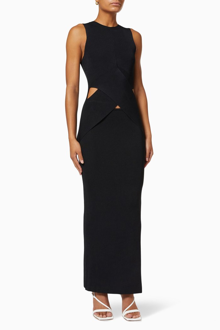 Kelvin Draped Dress in Ribbed Knit, Black