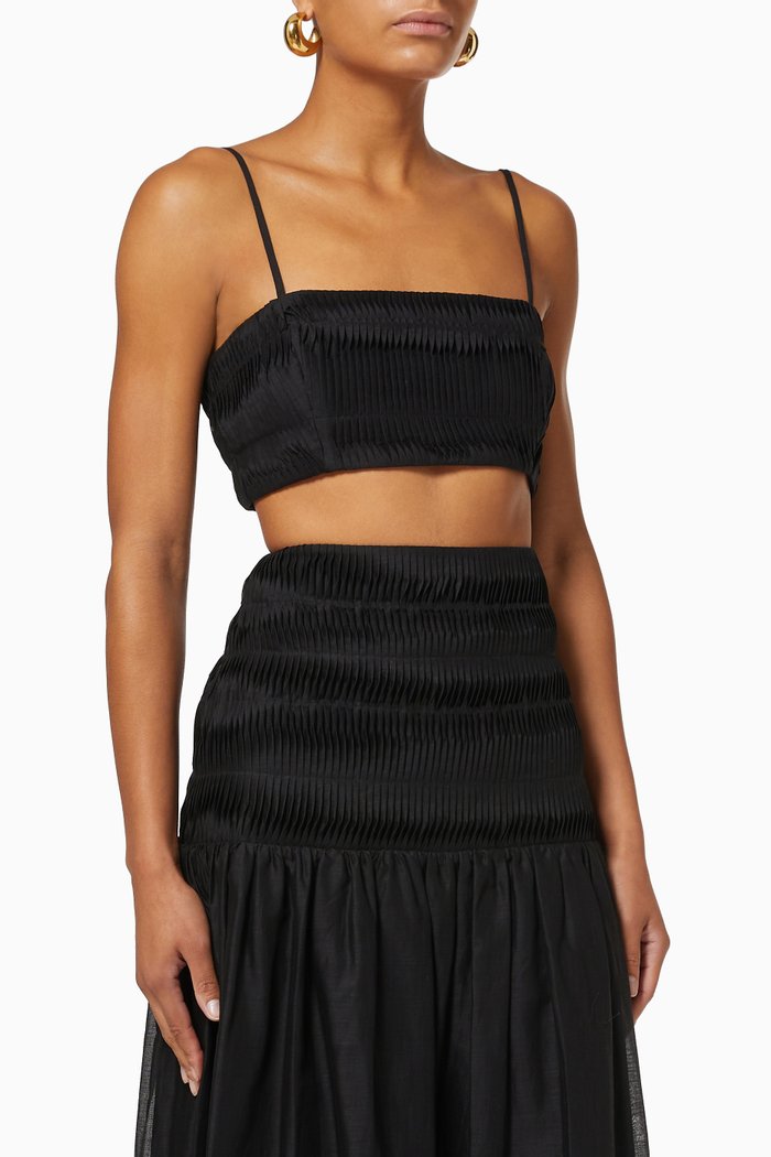 Xanthe Bandeau Top in Cotton Linen Blend, Black