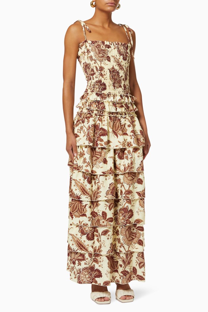 

Rei Tiered Dress in Linen, Yellow