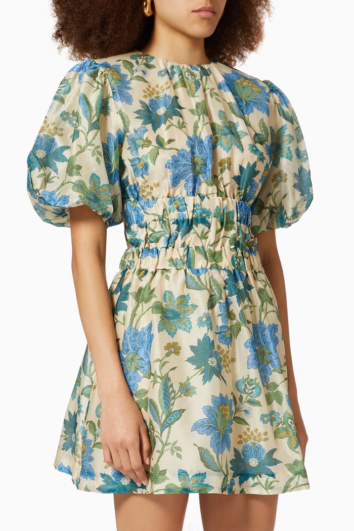 

Celia Open Back Mini Dress in Cotton & Silk Blend, Blue