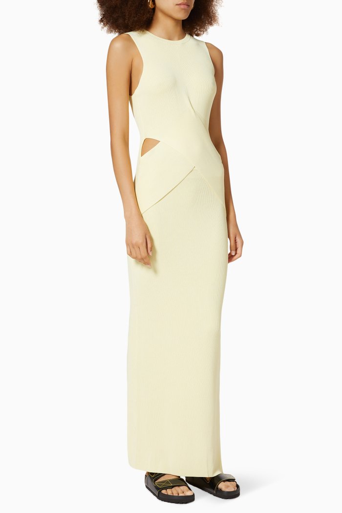 

Kelvin Draped Dress in Rib Knit, Yellow