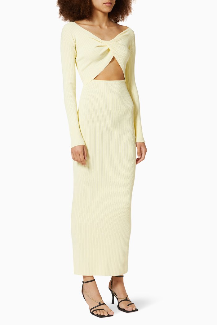 

Kelvin Off-Shoulder Dress in Rib Knit, Yellow