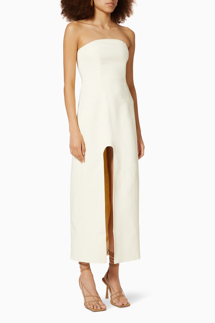 

Marco Structured Midi Dress in Cotton Blend, Neutral
