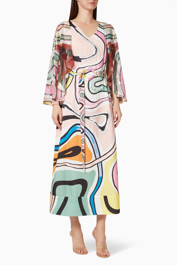 

Printed Kaftan in Silk, Multicolour
