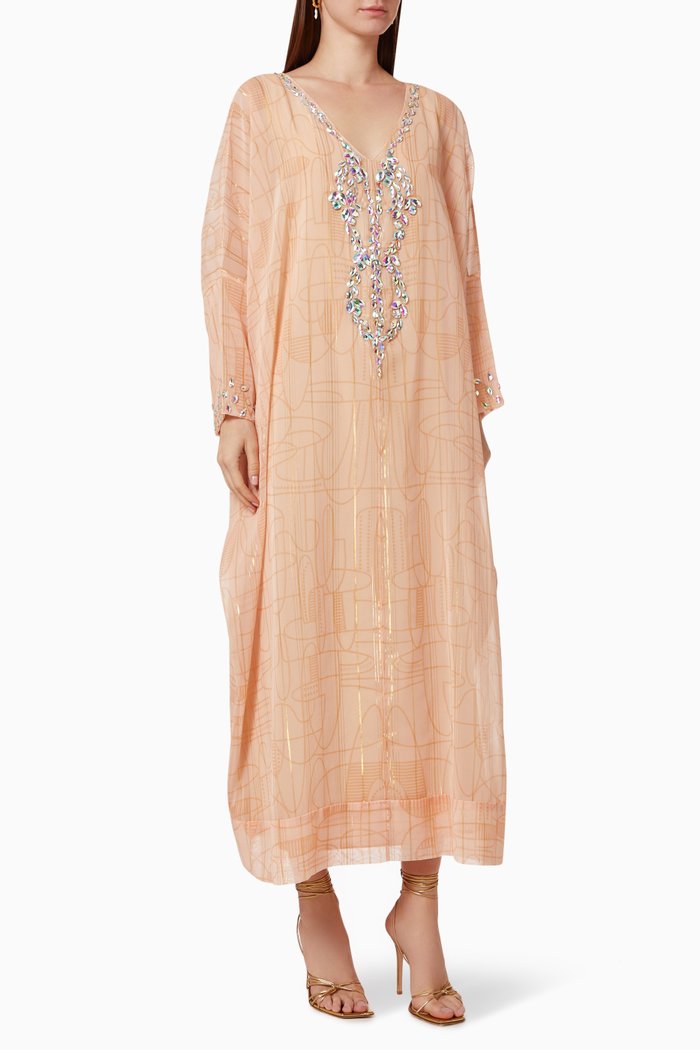 

Embellished Kaftan in Silk Crepe, Pink