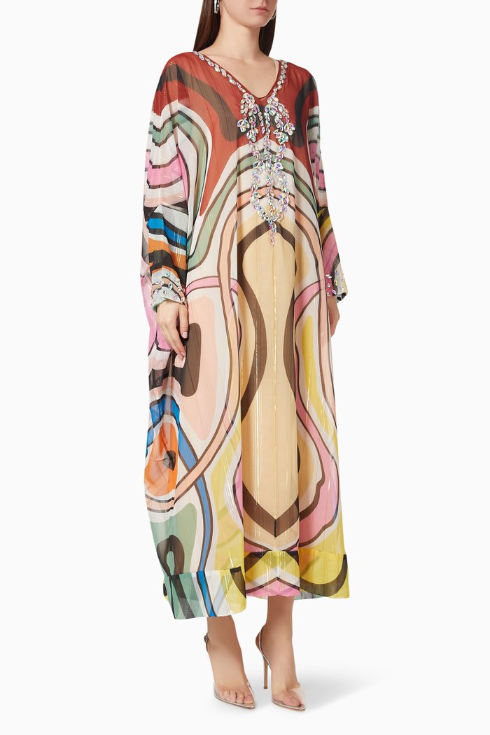 

Embellished Kaftan in Silk Crepe, Multicolour