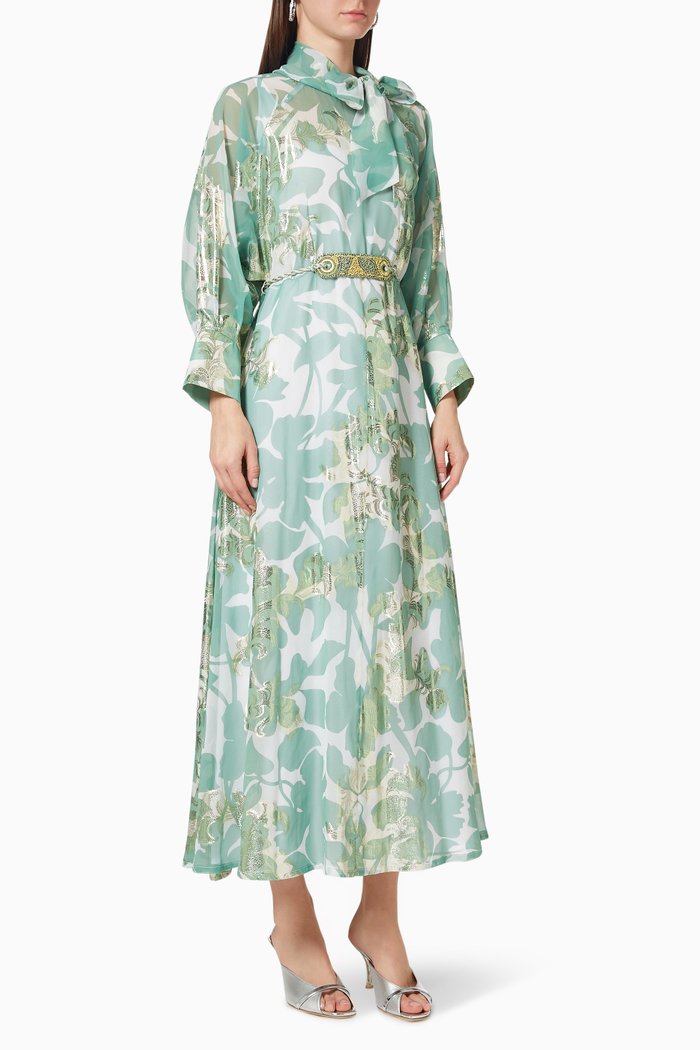 

Collared Kaftan in Chiffon, Green