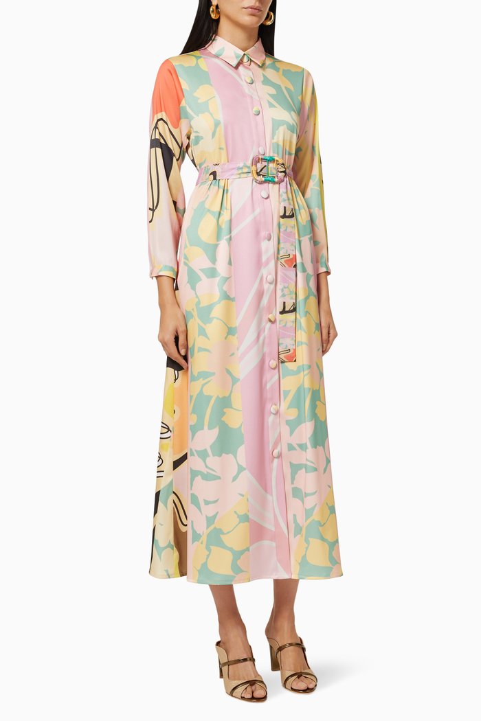 

Collared Kaftan in Satin, Multicolour