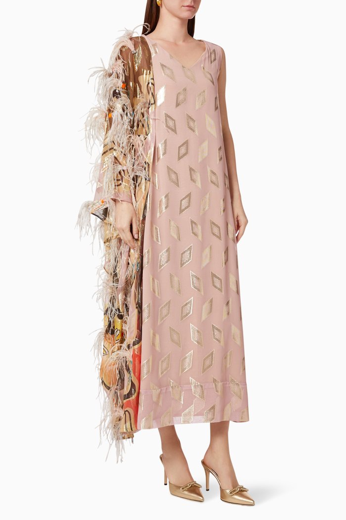 

Feather Fringe Kaftan in Chiffon, Multicolour