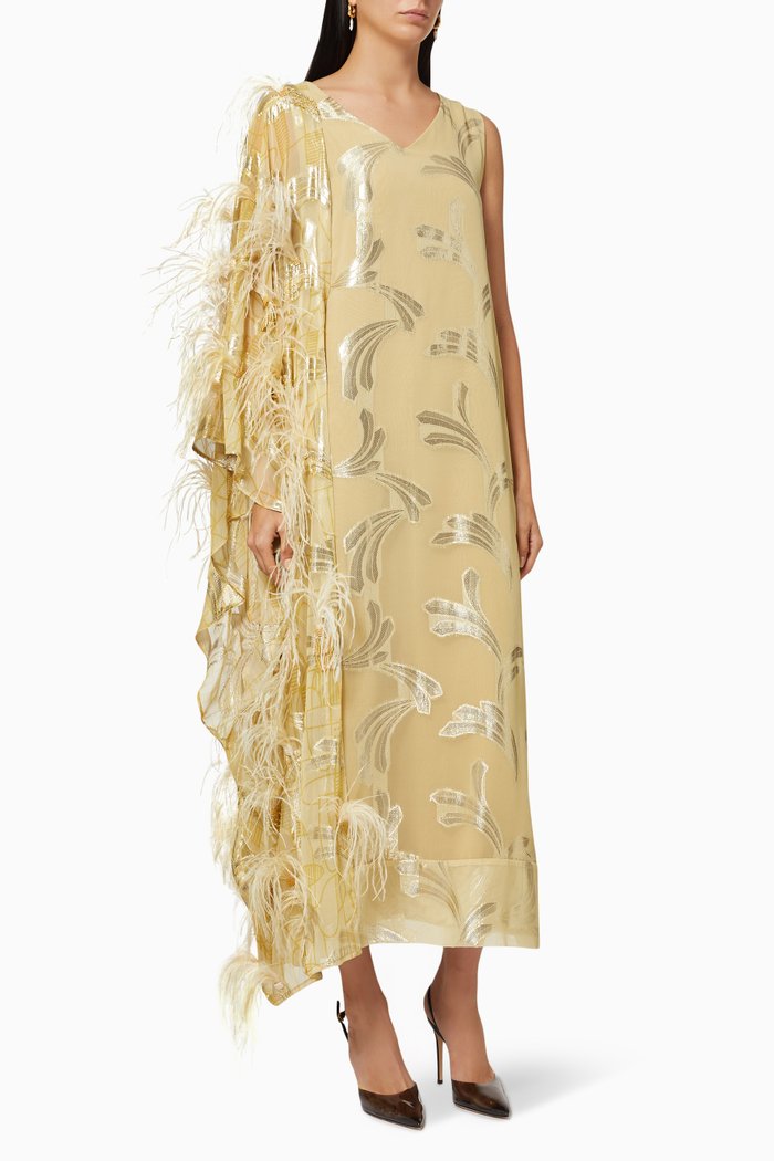 

Feather Fringe Kaftan in Chiffon, Yellow