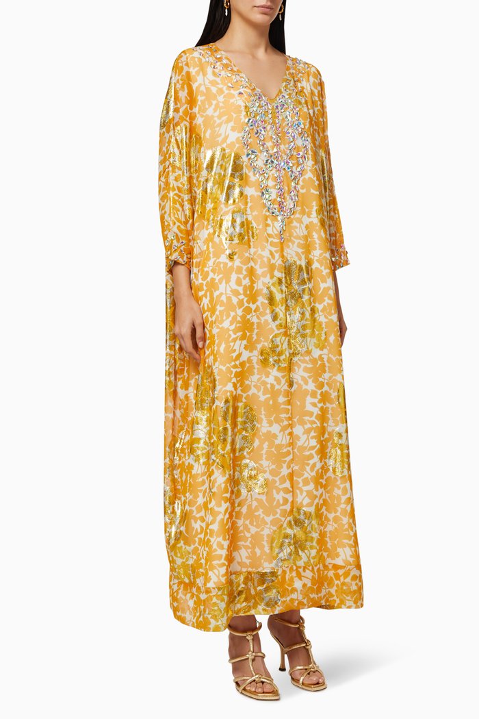 

Embellished Kaftan in Chiffon, Orange