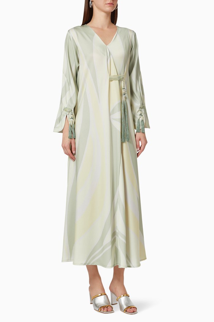 

Beaded Tassel Kaftan in Silk Crepe, Green