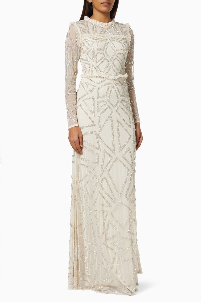 

Astral Embellished Maxi Dress in Mesh, Neutral