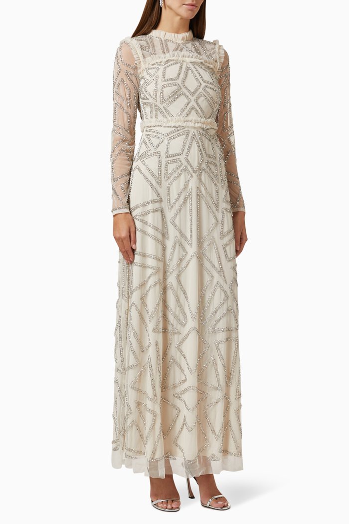 

Astral Embellished Maxi Dress in Mesh, Neutral