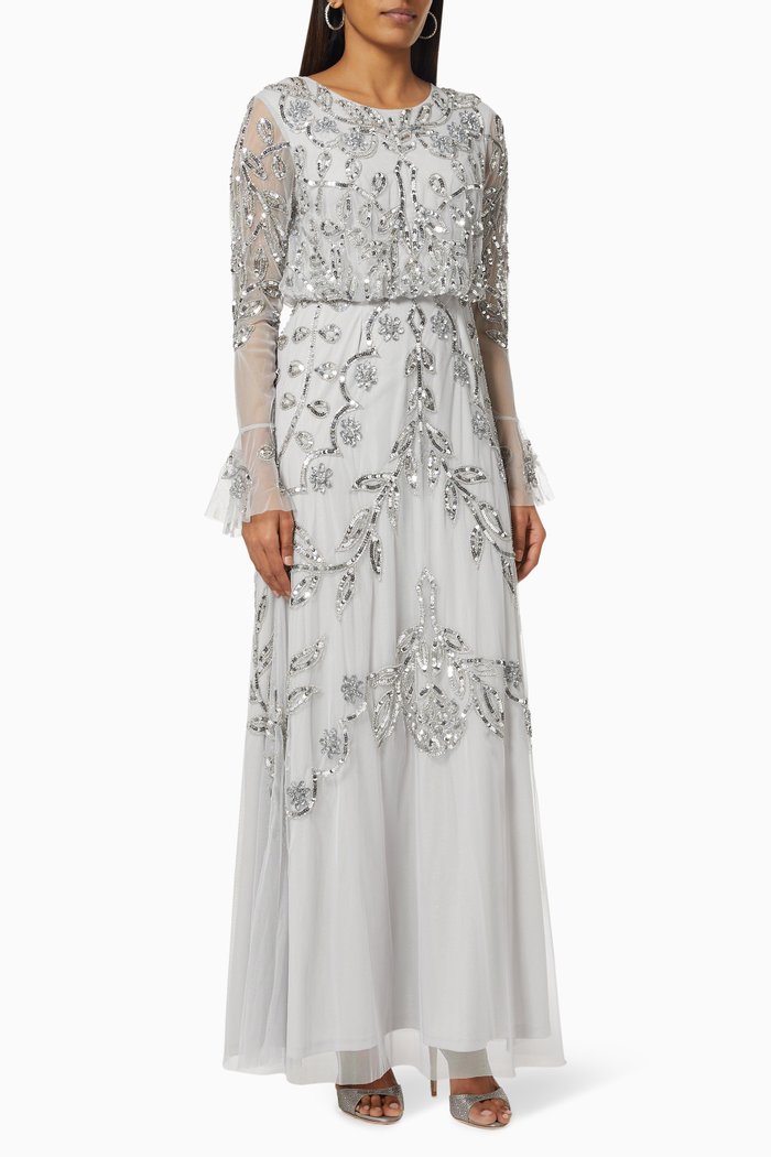 

Carina Embellished Maxi Dress in Mesh, Grey