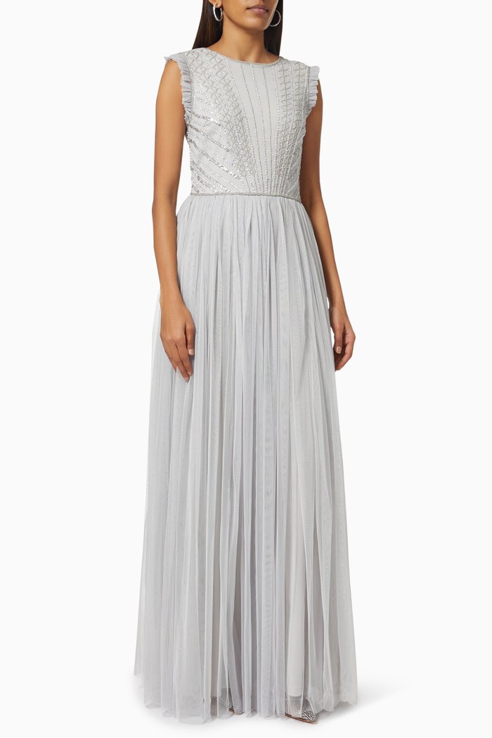 

Danica Embellished Maxi Dress in Tulle, Grey