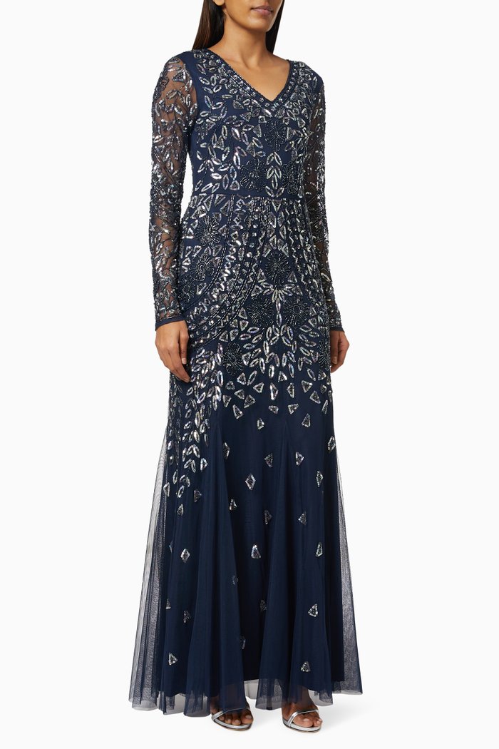 

Lynx Embellished Maxi Dress in Sequinned Mesh, Blue