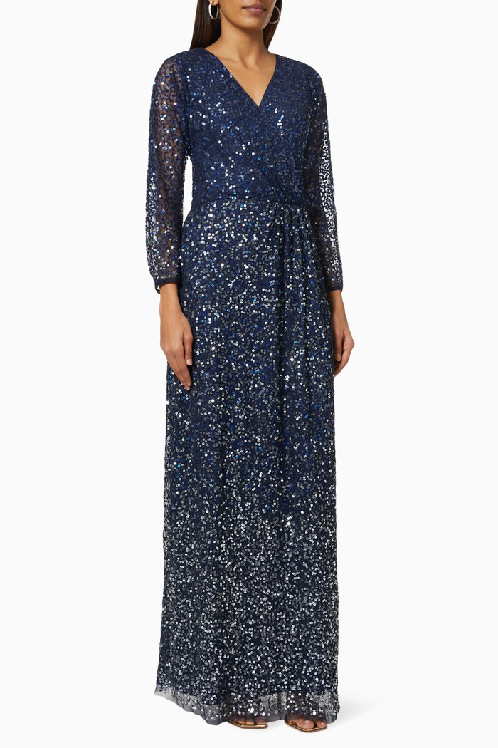 

Phoenix Embellished Maxi Dress in Sequinned Mesh, Blue