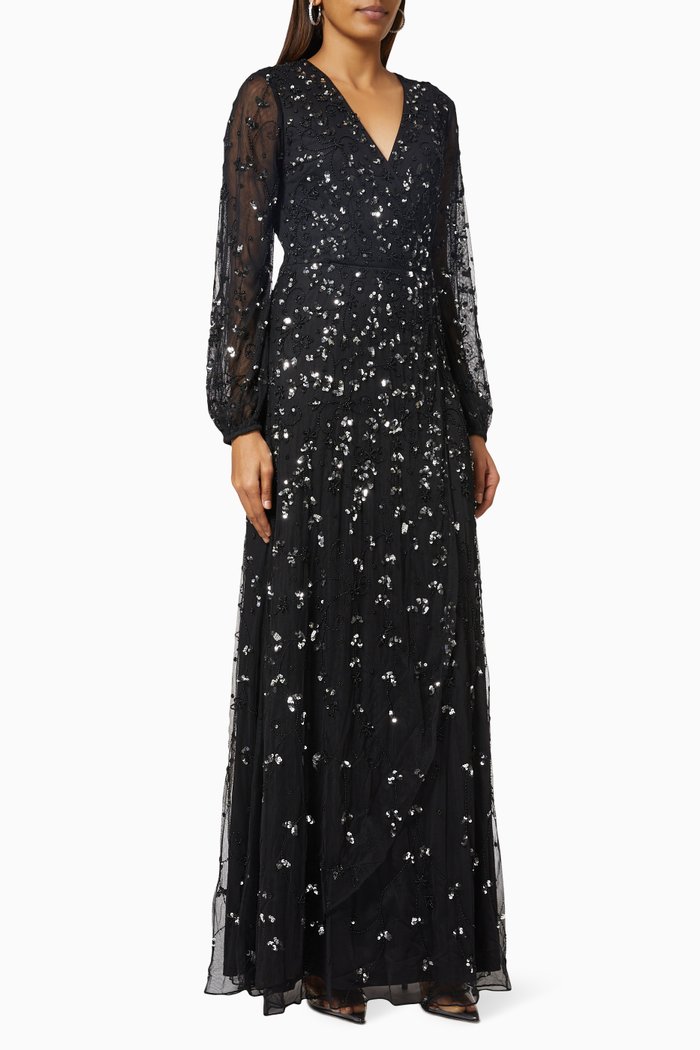 

Sidra Embellished Maxi Dress in Mesh, Black