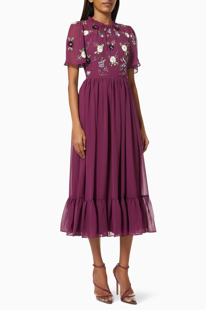 

Femi Embellished Midi Dress in Chiffon, Purple