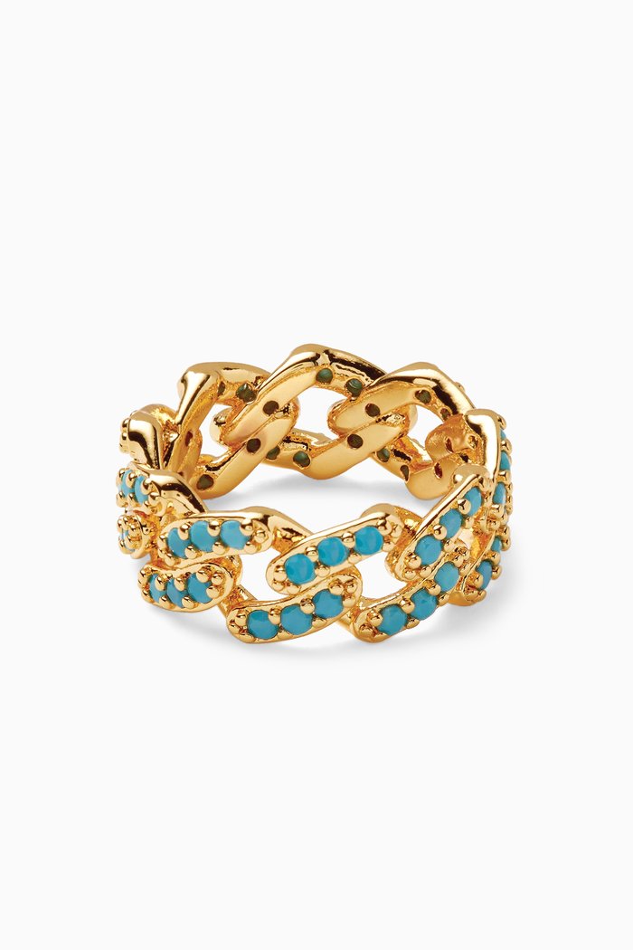 

Mexican Chain Ring in 18kt Gold-plated Brass, Blue