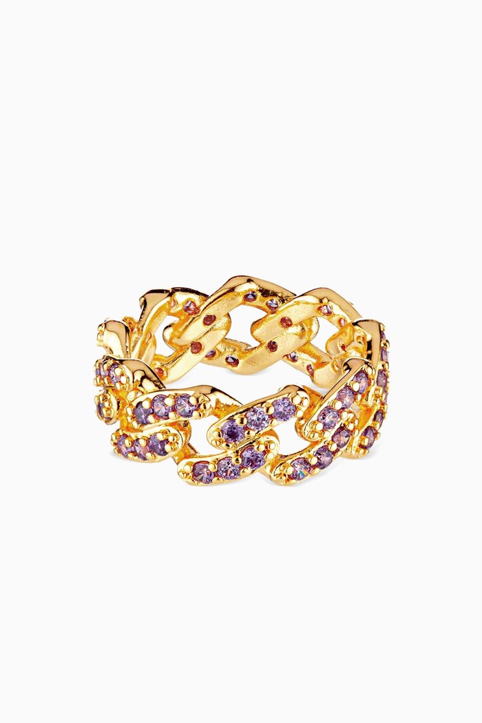 

Mexican Chain Ring in 18kt Gold-plated Brass, Purple