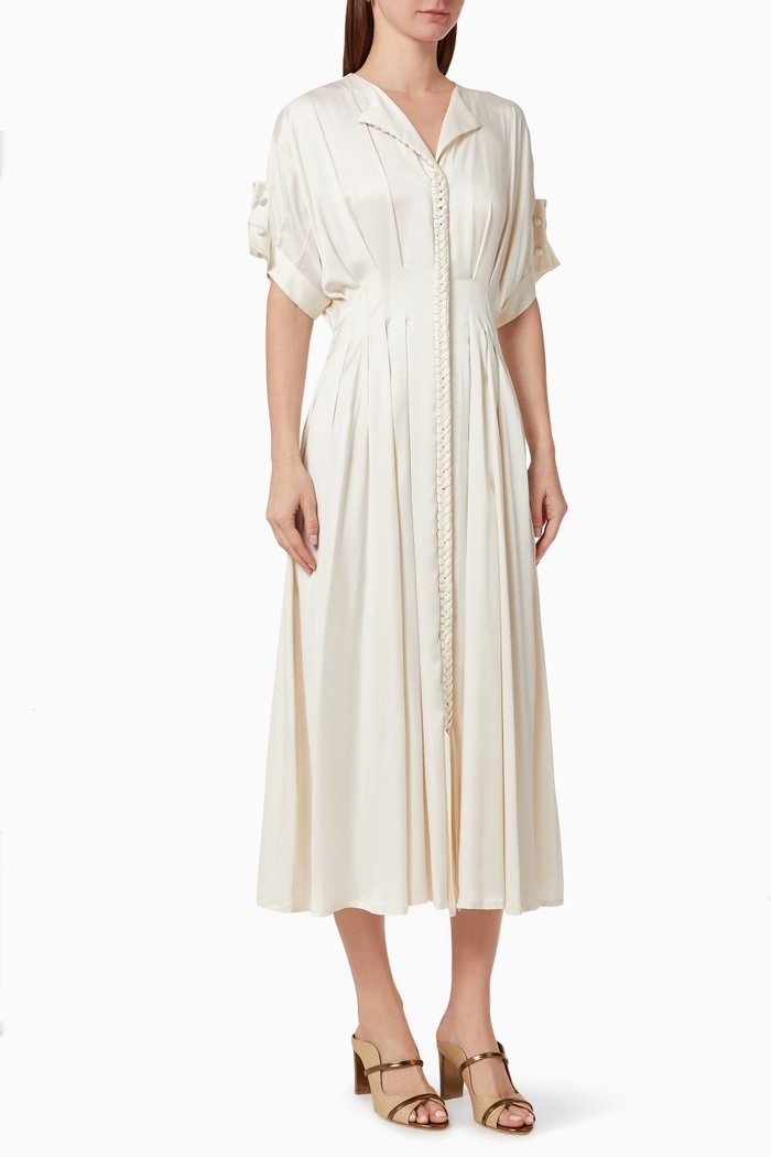 

Open Collar Dress in Silk, White