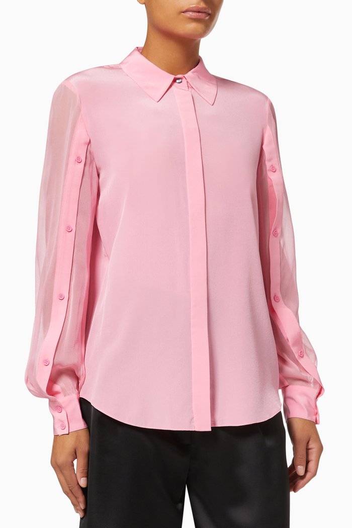 

Buttoned Sleeves Blouse in Silk, Pink