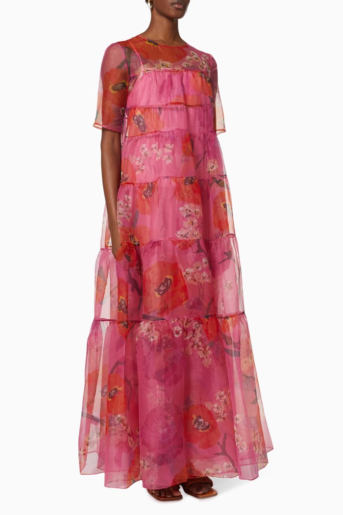 

Hyacinth Tiered California Poppy Dress in Organza, Pink