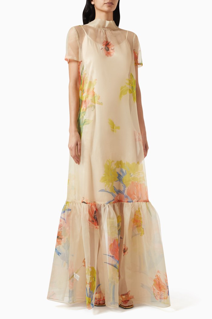 

Calluna Maxi Dress in Organza, Neutral