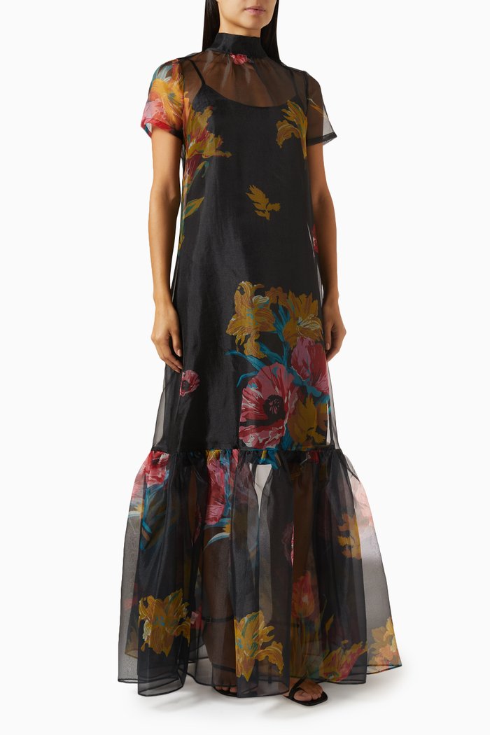 

Calluna Maxi Dress in Organza, Black