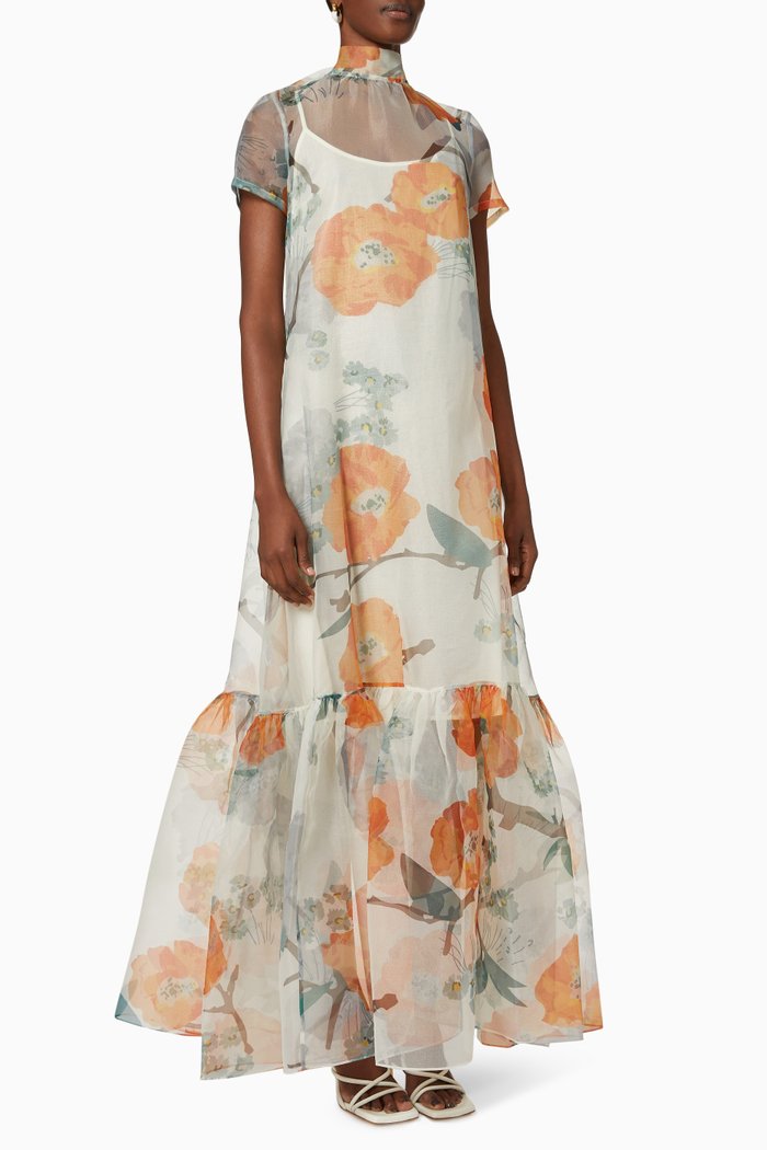 

Calluna Tiered California Poppy Dress in Organza, Neutral