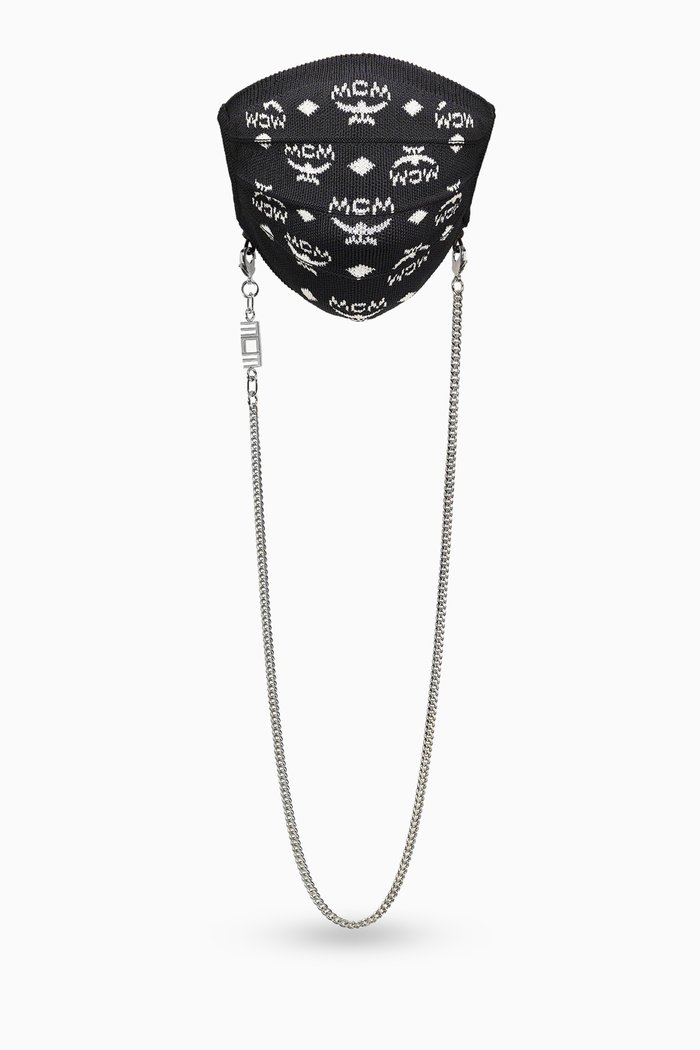 

Monogram Face Mask with Chain in Knit, Black