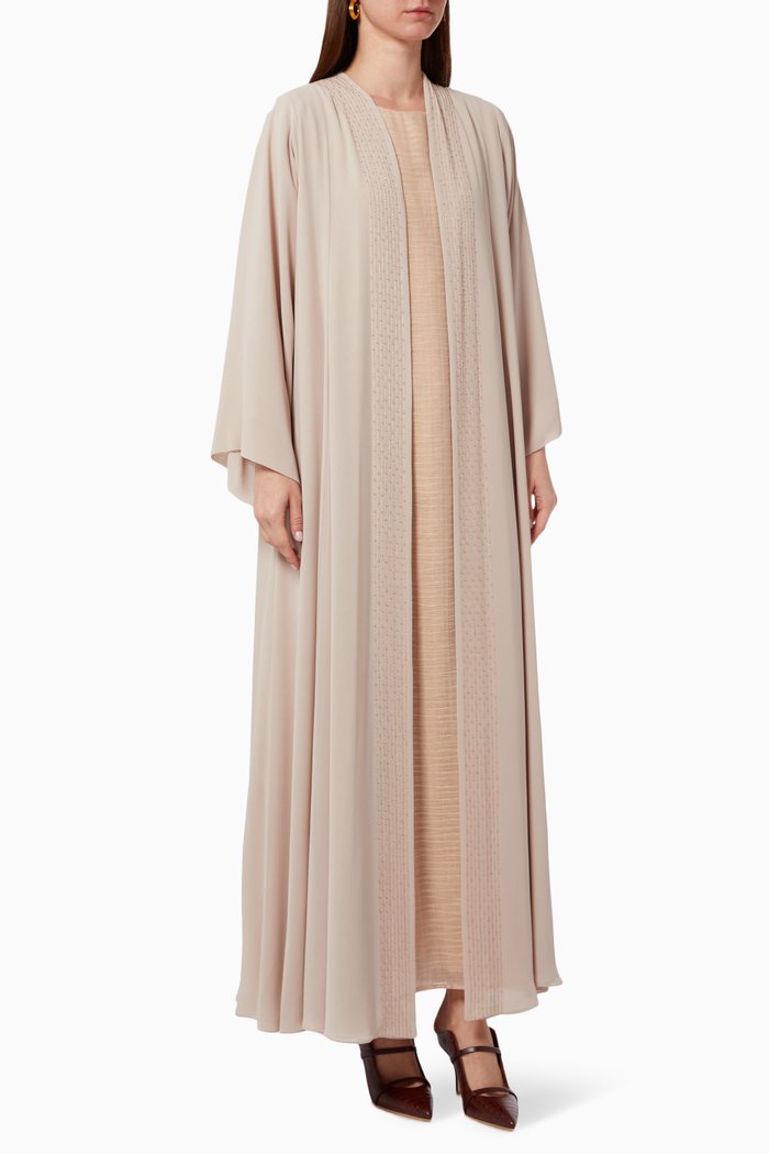 

Studded Abaya Set in Chiffon & Organza, Neutral