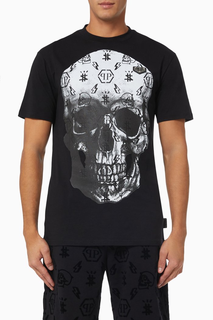 

Skull Print T-shirt in Cotton Jersey, Black