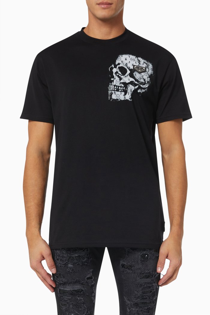 

Rhinestones Skull T-shirt in Cotton Jersey, Black